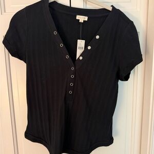 Pilcro Black Button-Detail Top